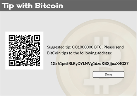 Bitcoin Tip Window for LauraChenault.com