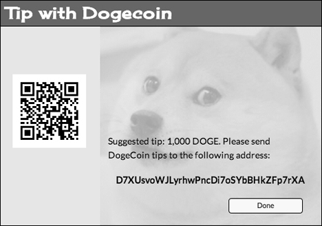 Dogecoin Tip Window for LauraChenault.com