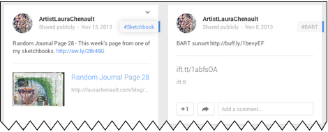 RSS feed with HootSuite (left) compared to IFTTT (right)