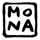 The logo for Mona Caron is a black square with "MO" on one line and "NA" underneath it.