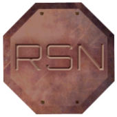 Robot Sex Nickels logo has the letters RSN on a rusty octogan