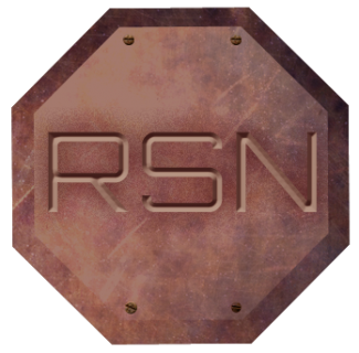 Robot Sex Nickels logo has the letters RSN on a rusty octogan