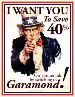 I Want You to Save 40% with Garamond! Poster by Monkeys at Keyboards